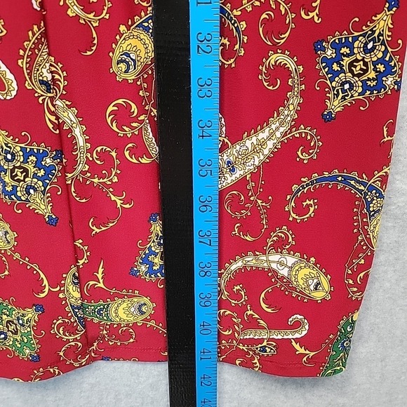 LAUREN RALPH LAUREN Paisley Pleated Surplice Faux Wrap Jersey Dress 6 Red Blue - Picture 10 of 12